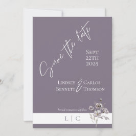 Elegante monogramm minimalistische lila Kalligraph Save The Date
