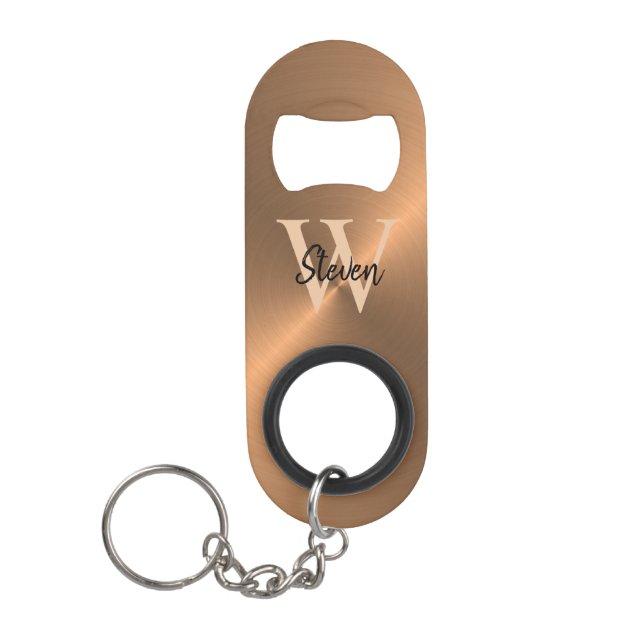 Elegante Monogramm Name Bronze Metallic Mens  Mini Flaschenöffner (Vorderseite)