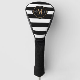 Elegante Monogramm Name Schwarze und weiße Streife Golf Headcover