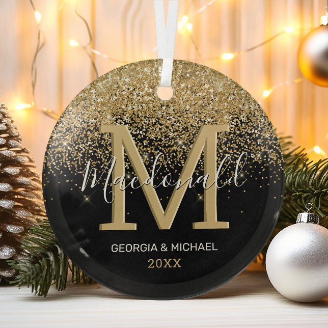Elegante Monogramm Name Weihnachtsglas Ornament (Von Creator hochgeladen)