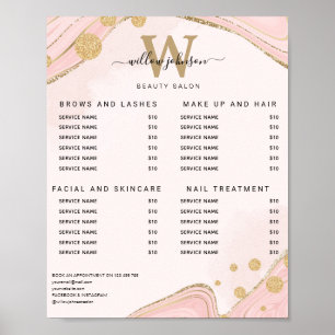 Elegante Monogramm-Rosa-Gold-Marmor-Achat-Preislis Poster