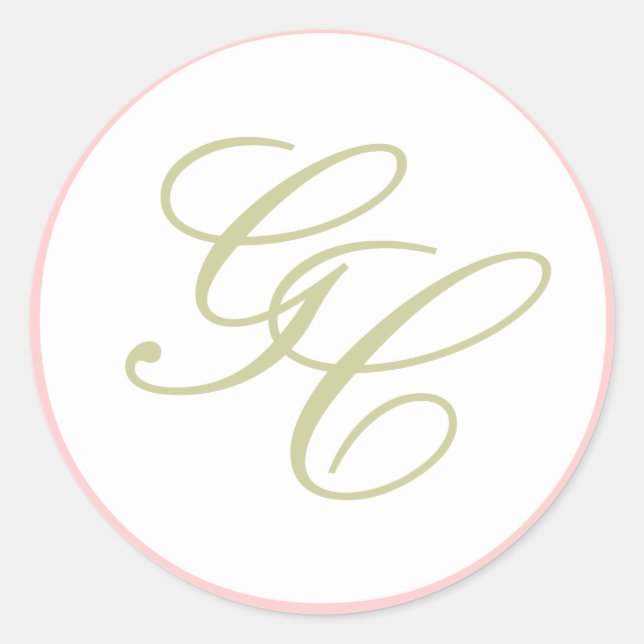 Elegante Monogramm Rosa und Grüne Hochzeitsticker Runder Aufkleber (Vorderseite)