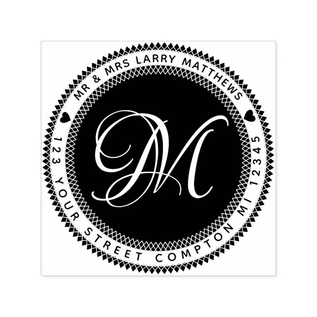 Elegante Monogramm-Rücksendeadresse mit Herz Permastempel (Design)
