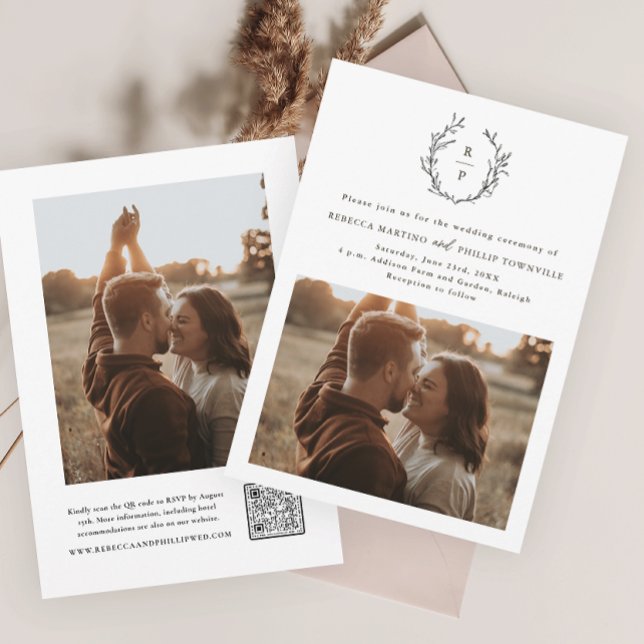 Elegante Monogramm Schwarz-Weiß-Feierliche Hochzei Einladung (Von Creator hochgeladen)