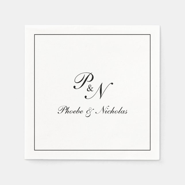 Elegante Monogramm Schwarz-Weiß-Feierliche Hochzei Serviette (Vorderseite)