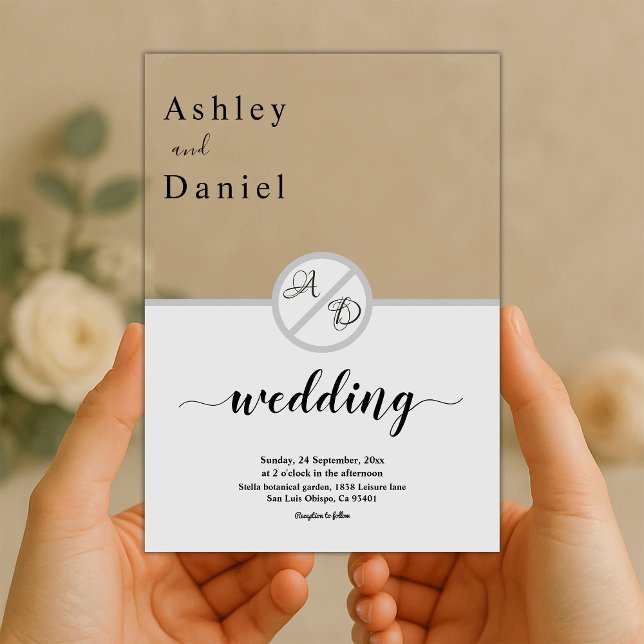 Elegante Monogramm Schwarz-Weiß-Grau-Chic Hochzeit Acryleinladungen (Von Creator hochgeladen)