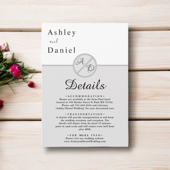 Elegante Monogramm Schwarz-Weiß-Grau-Chic Hochzeit Begleitkarte (Von Creator hochgeladen)