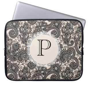 Elegante Monogramm-Schwarze-Spitze-Designer-Laptop Laptopschutzhülle