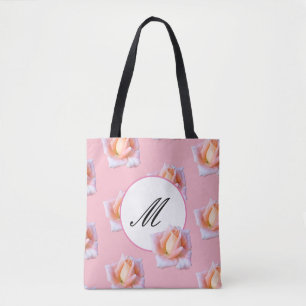 Elegante Monogramm Taschen-Rosa-Rosen-Blumen Tasche