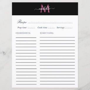 elegante Monogramm trendy Script-Rezeptkarte