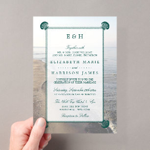 Elegante Monogramm- & Türkis-Muschel-Hochzeit am S Acryleinladungen