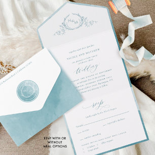 Elegante Monogramm- und Meerwasserglas-Aquarell-Ho All In One Einladung
