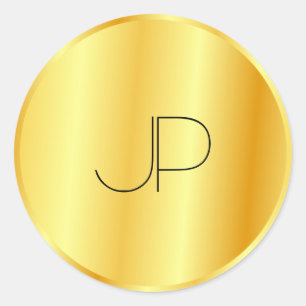 Elegante Monogramm-Vorlage Faux-Gold-Metalloptik Runder Aufkleber