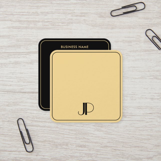 Elegante Monogramm-Vorlage luxuriös Schwarz und Go Quadratische Visitenkarte (Vorderseite/Rückseite Beispiel)