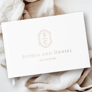 Elegante monogramm weiße Hochzeitnamen Datumsfolie Gästebuch