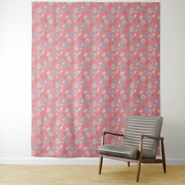Elegante Monogramm-Wildblume Rosa Wandteppich (Beispiel)