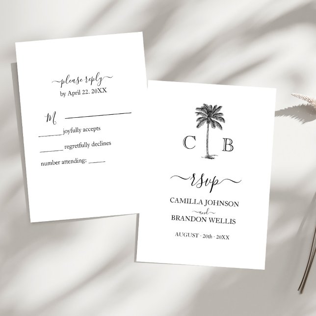 Elegante Monogramme Palm Beach Wedding RSVP Card (Von Creator hochgeladen)