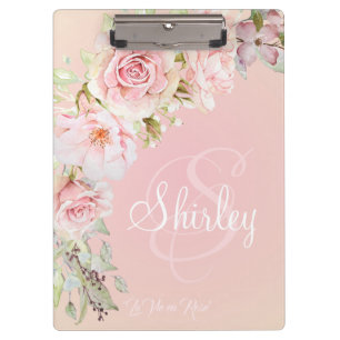 Elegante monogrammierte Rose in Rosa Wasserfarbe Klemmbrett