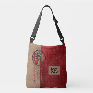 Elegante monogrammierte rote braune Traumfänger-Ta Tragetaschen Mit Langen Trägern