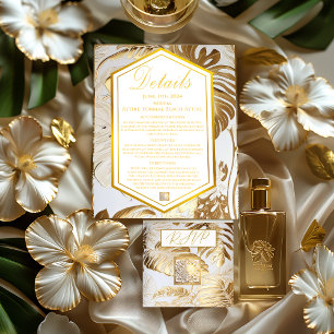 Elegante Monstera Gilded Gold Wedding Details Card RSVP Karte