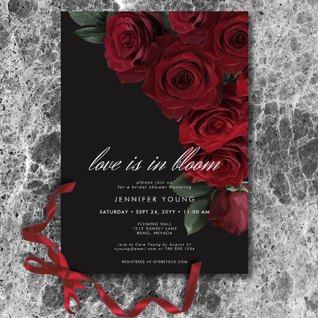 Elegante Moody Blood Rose Liebe ist in Blütendusch Einladung (Elegant Moody Blood Roses Love is in Bloom Shower Invitation)