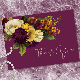 Elegante Moody-Juwel Vintage-Blumen-Wein-Hochzeit Dankeskarte