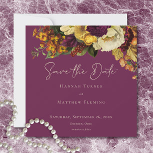 Elegante Moody-Juwel Vintage-Blumen-Wein-Hochzeit Save The Date