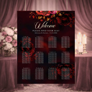Elegante Moody Rote Schwarze Florale Hochzeit Poster