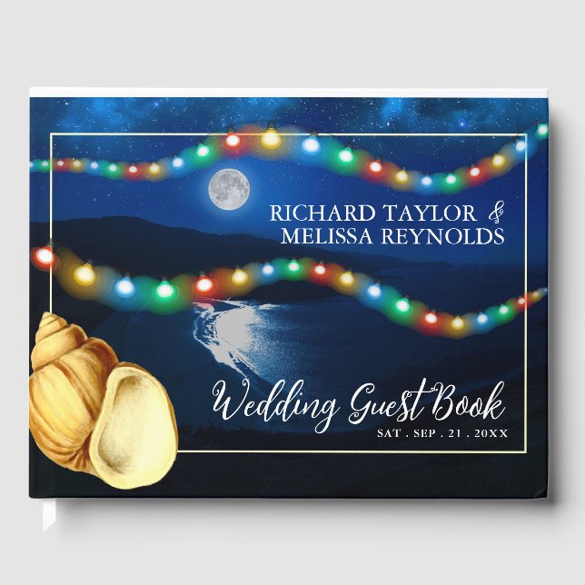 Elegante Moonlit Beach Wedding Gästebuch (Vorderseite)