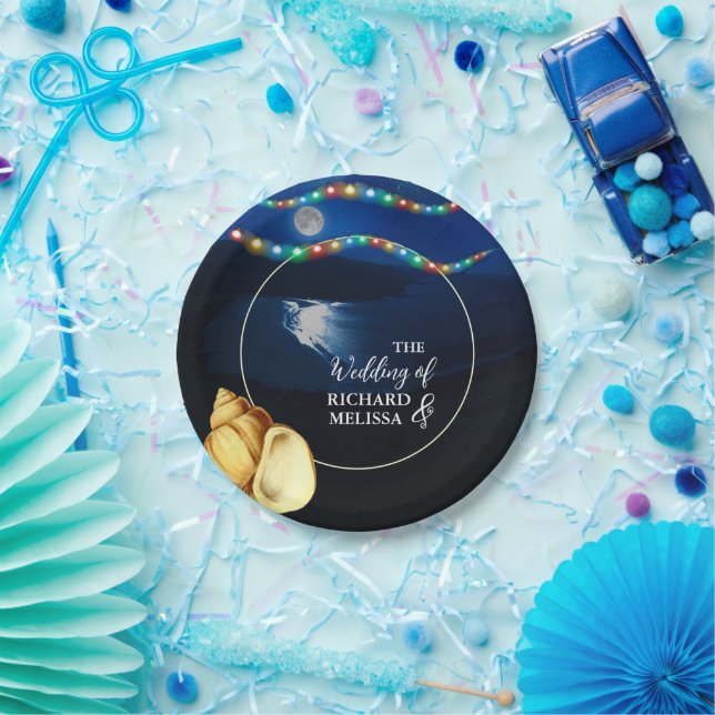Elegante Moonlit Beach Wedding Pappteller (Party)