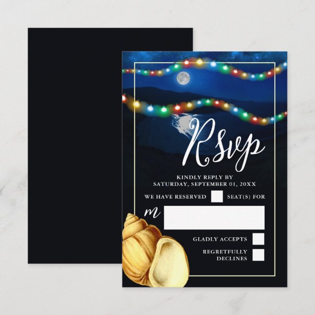 Elegante Moonlit Beach Wedding RSVP Karte (Vorne/Hinten)