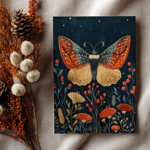 Elegante Motte Herbstlaub Navyblau Weihnachten Postkarte
