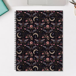 Elegante Motten Blumen und Monde Mystisches Muster Notizbuch