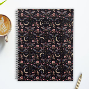 Elegante Motten Blumen und Monde Mystisches Muster Planer