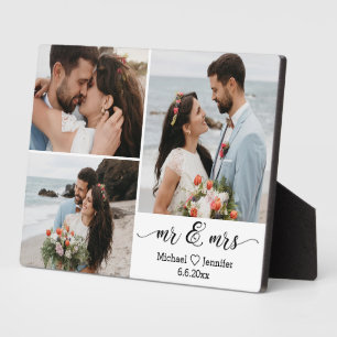 elegante Mr & Mrs Hochzeitsfotocollage Jubiläum Fotoplatte