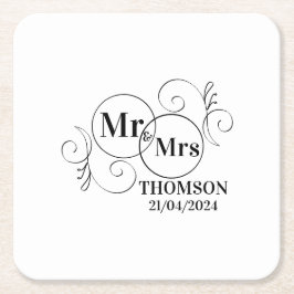 elegante mr & mrs monogramm schwarz-weiße Hochzeit Rechteckiger Pappuntersetzer