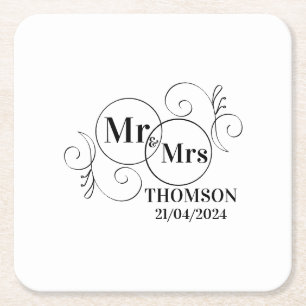 elegante Mr & Mrs-Monogramm schwarze und weiße Hoc Rechteckiger Pappuntersetzer