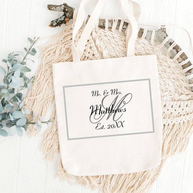 Elegante Mr. und Mrs. Name Black Wedding Tragetasche (Elegant Mr and Mrs Name Black Wedding Tote Bag
)