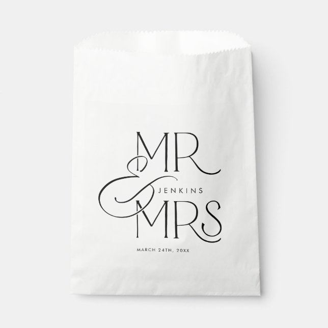 Elegante Mr. und Mrs. Personalisiert Wedding Geschenktütchen (Vorderseite)