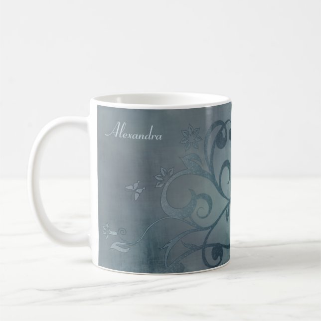 Élégante Mug à flûte de fleurs bleues (Gauche)
