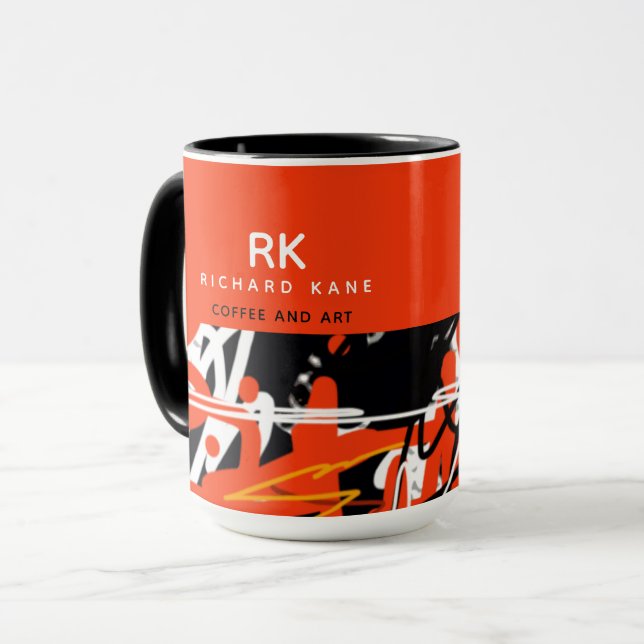 Élégante Mug demi-rouge mi-Abstraite avec nom (Devant gauche)