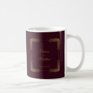 Elégante Mug Mariage Monogram Gold & Burgundy Lace