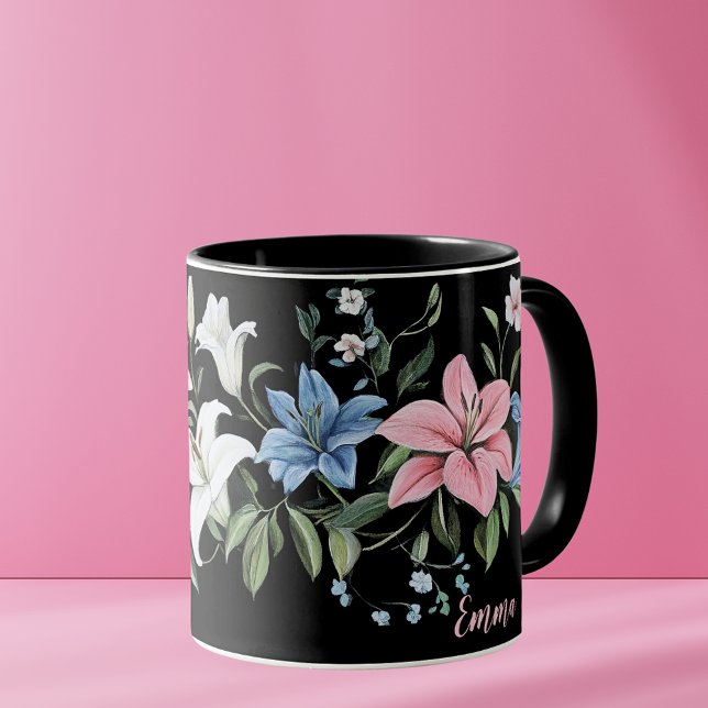 Élégante Mug personnalisée à la florale noire (Créateur téléchargé)