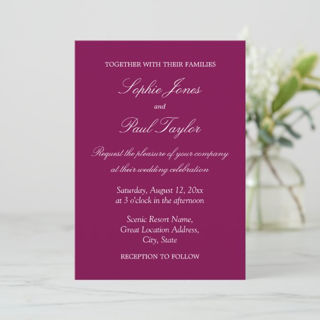 Elegante Mulberry Wine Wedding Einladung (Stehend Vorderseite)