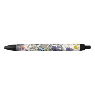 Elegante Multi-Color-Wildblume Collage Black Ink Kugelschreiber