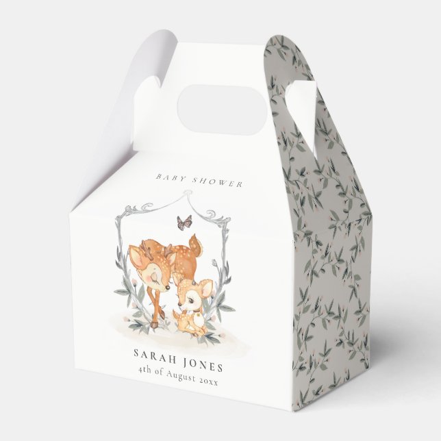 Elegante Mum Deer Fawn Floral Wappen Baby Shower Geschenkschachtel (Vorderseite)