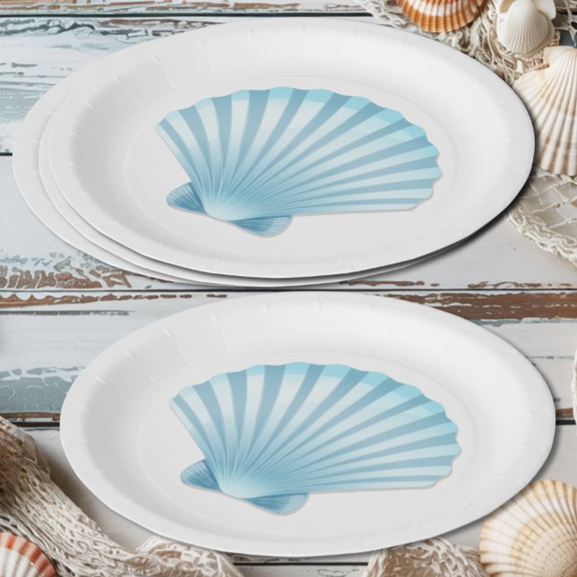 Elegante Muschel Beach Nautical Blue Wedding Pappteller (Von Creator hochgeladen)