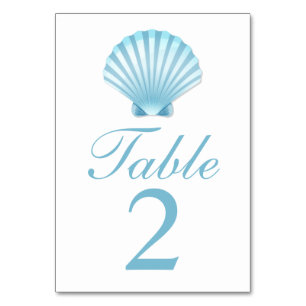 Elegante Muschel Blue Nautical Beach Hochzeit Tischnummer