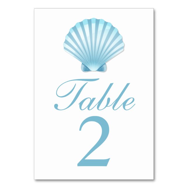 Elegante Muschel Blue Nautical Beach Hochzeit Tischnummer (Vorderseite)
