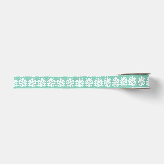 Elegante Muschel Blüht Damask Muster Ripsband (Vorderseite)